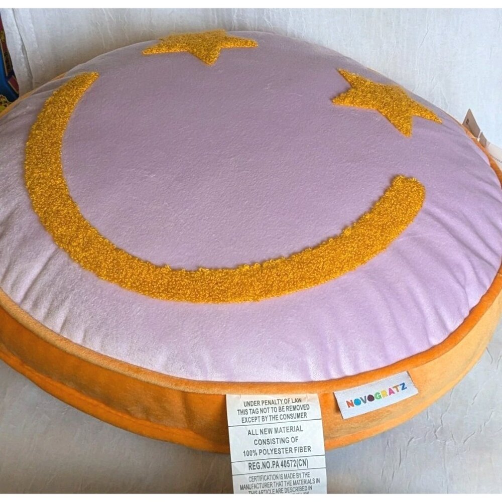 Novagratz Pillow Smiley Face Accent Cushion Stars Home Happy Decorative Throw - Picture 8 of 13